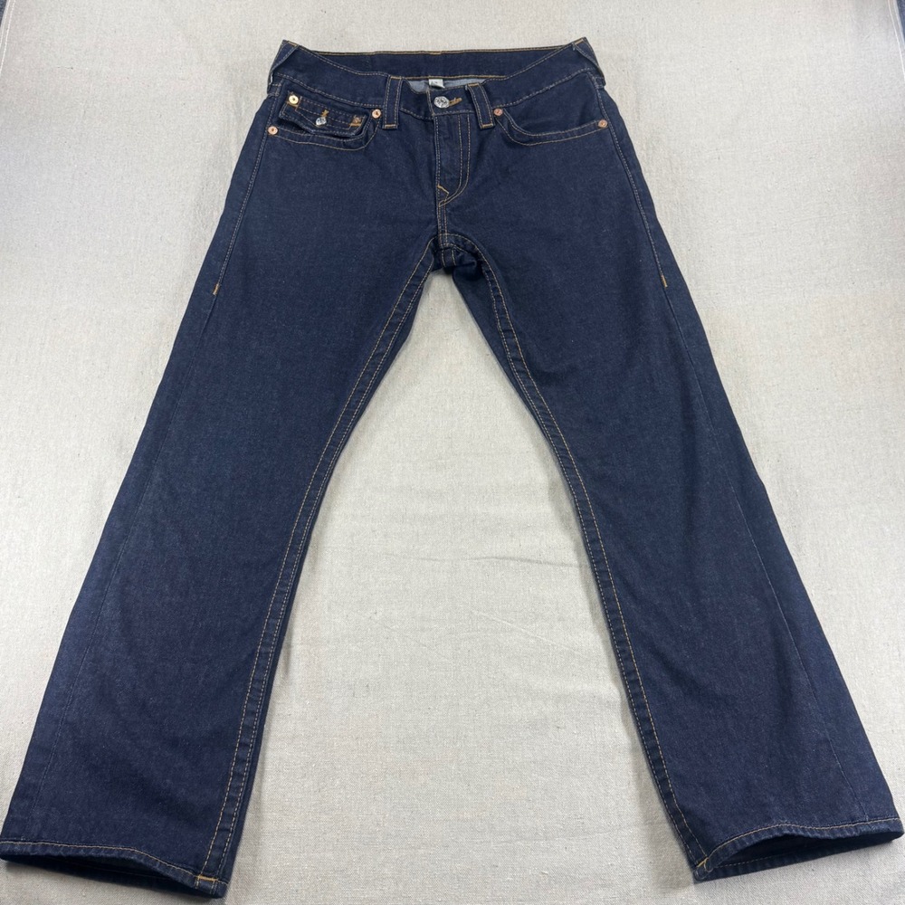 True Religion Mens Straight Leg Dark Wash Denim Jeans Size 31 World Tour Stitch